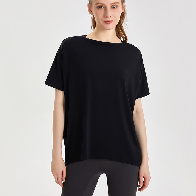 Женский быстросохнущий топ для йоги LAHN Ice Silk — короткий рукав, свободный и облегающий крой, стильная повседневная спортивная одежда для лета