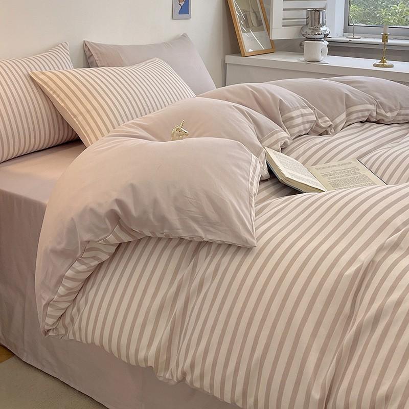 Washed Cotton Single Bedding Set Dormitory 150x200cm Bed Sheet Duvet Cover Pure Color Modern Minimalist