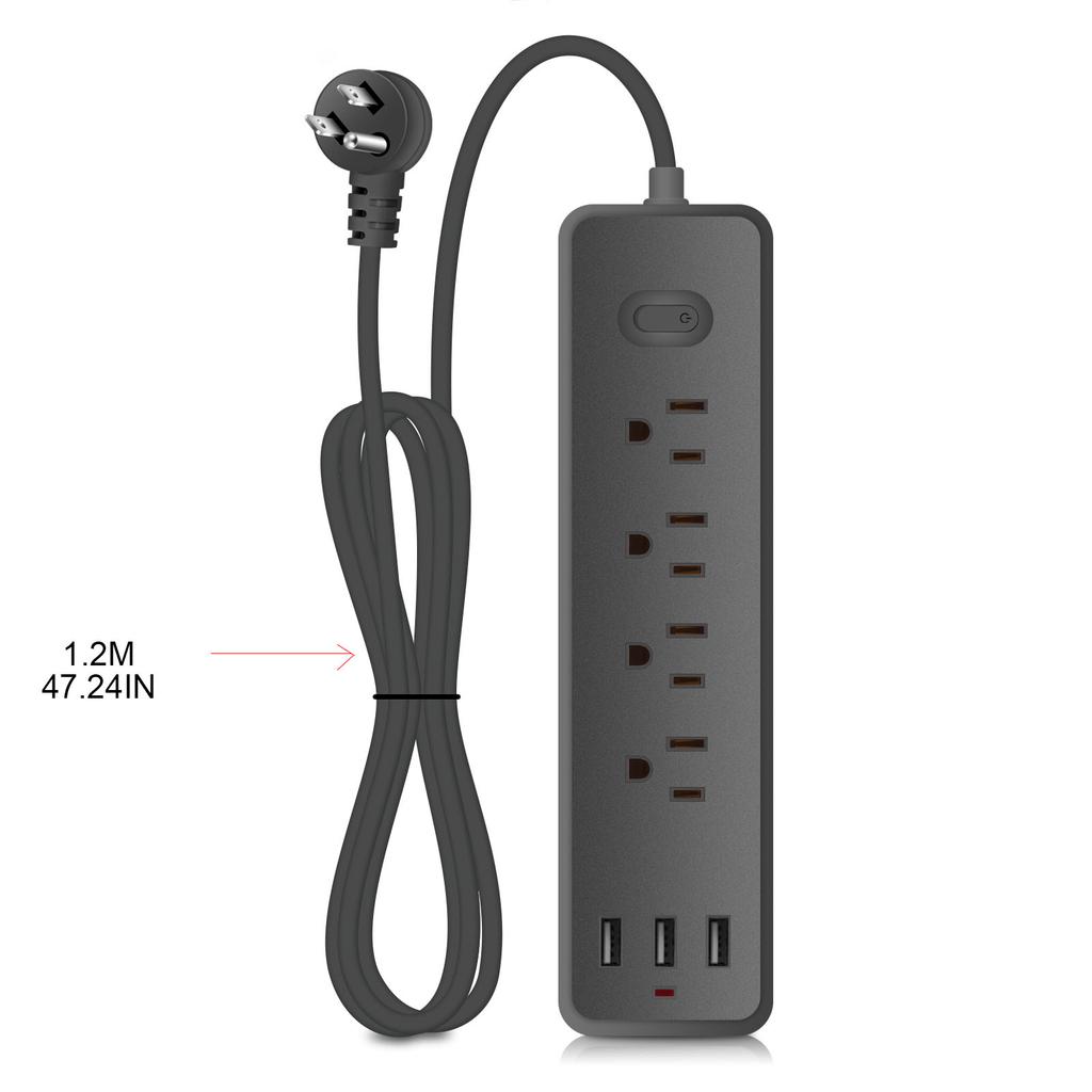 Universal Electrical Socket Extension Cable USB Power Strip for Office 4pcs AC-Outlets 3 USB Ports Surge Protector