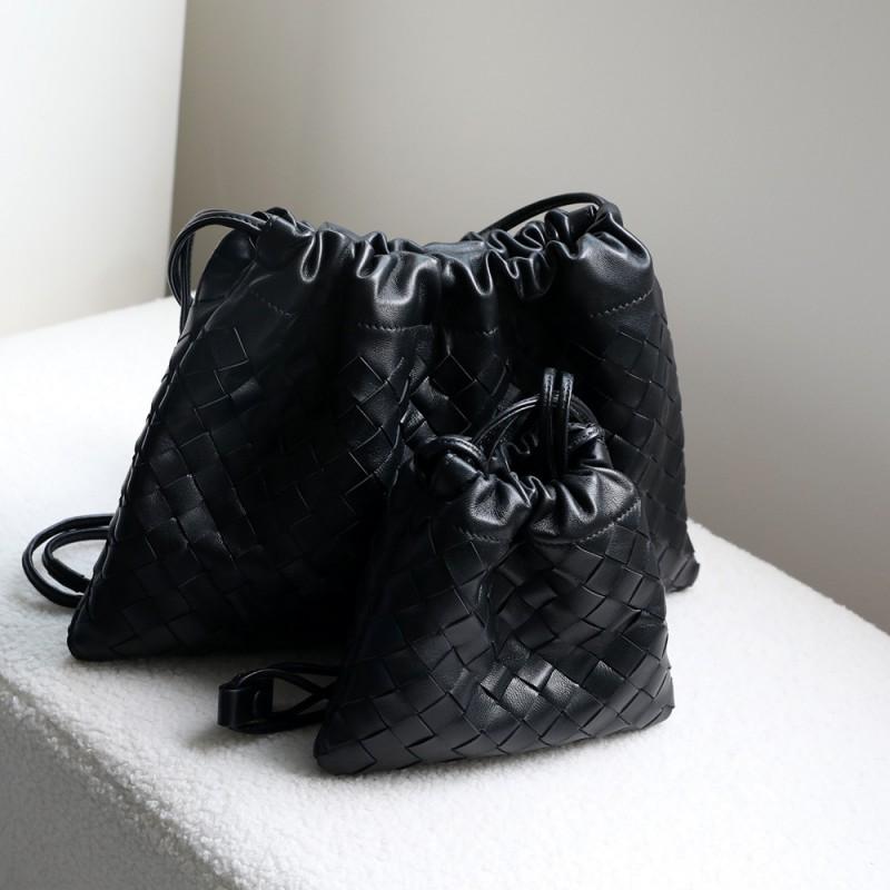 Genuine Lamb Leather Woven Clutch Crossbody Bag Women Soft Square Shoulder With Drawstring