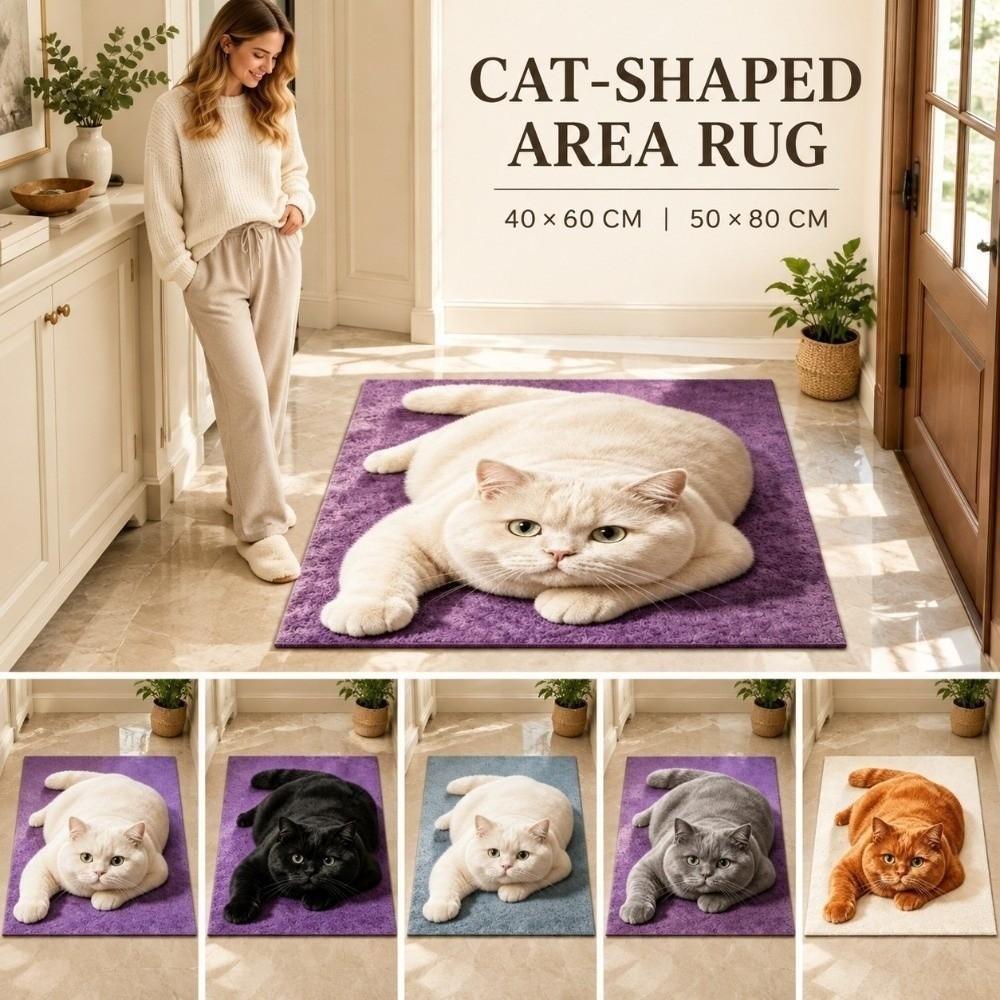 Absorbent Animal Shaped Carpet 3D Printed Bathroom Floor Mat Cat-Shaped Area Rug Home Floor Decor