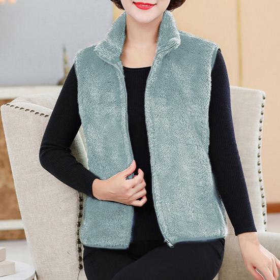 Осень-зима, женский жилет, пальто с воротником-стойкой, без рукавов, утолщенный плюшевый Zpper, защита шеи, карманы, сплошной цвет, женский теплый жилет среднего возраста