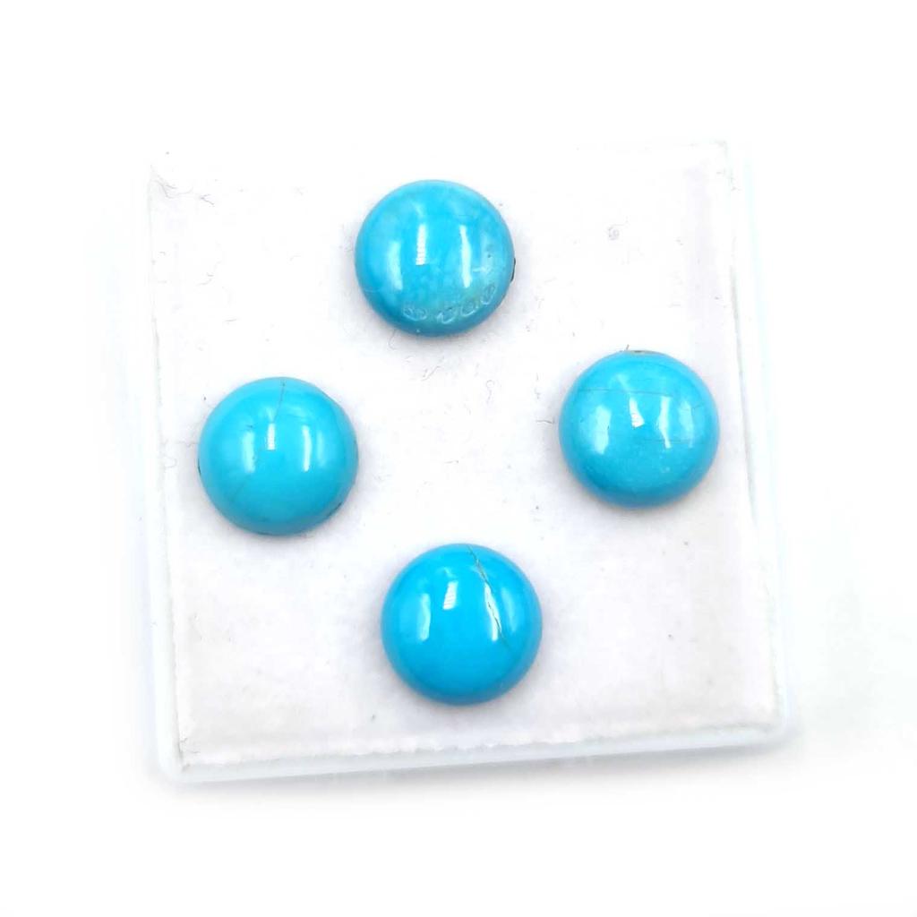 Natural Sleeping Beauty Turquoise Round Cabochon Loose Gemstone Lot 4 Pcs 10 MM 12 CT For Jewelry Making