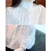 Белая кружевная рубашка с рукавами-фонариками в стиле ретро, ​​модная женская элегантная шифоновая блузка с вышивкой, женские сетчатые летние топы Mujer Blusas 25068