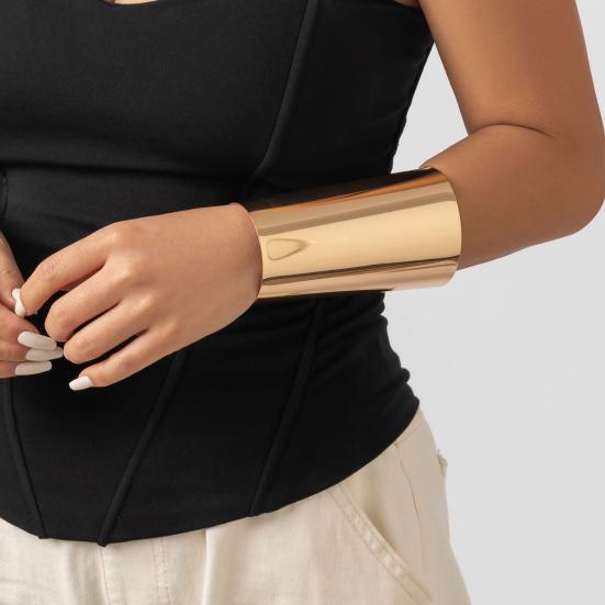 Женский браслет в винтажном стиле в стиле панк в стиле бохо, гладкий металлический браслет из нержавеющей стали с регулируемым отверстием, широкий браслет-манжета, ювелирные изделия на запястье