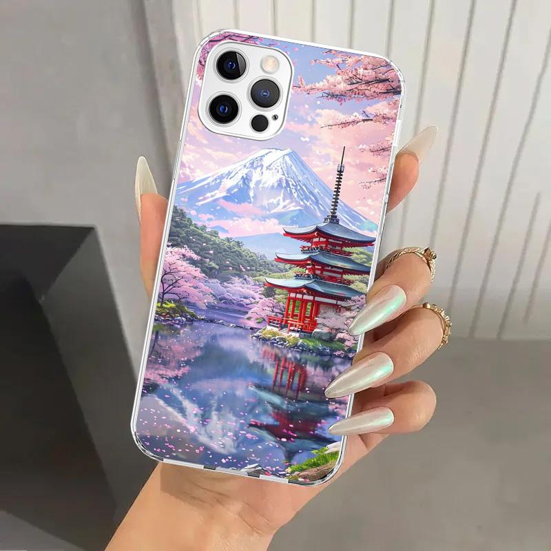 Японская вишня Гора Фудзи Чехол для телефона для Iphone 17 Air 16 15 Plus 14 13 Mini 12 11 Pro Max 16E 7 8 SE 2020 Мягкий Funda Принт Она