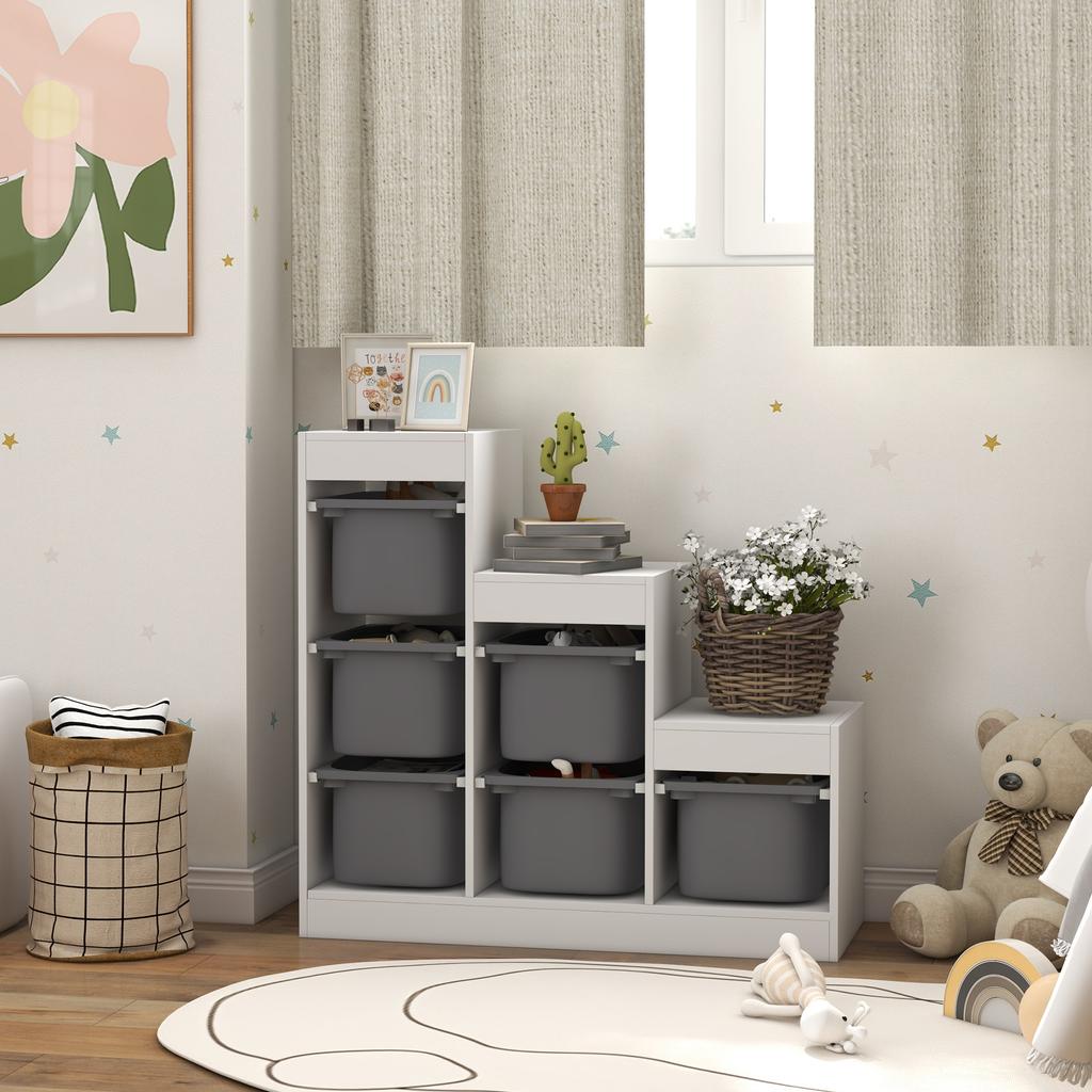 Toy Storage Organiser, Three-Layer Kids Toy Storage Units, with Removable Bins, for Ages 3-8 Years, Grey
