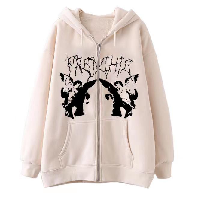 2023 Европейская и американская новая толстовка с капюшоном на молнии, кардиган, толстовка в стиле ретро, ​​мужская и женская уличная мода, пальто для пар большого размера