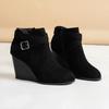 Black Wedge Heel Modern Boots Suede Side Zip Ankle Boots Women Winter Boot Buckle Shoes Botas Mujer Botines Big Size High Heels
