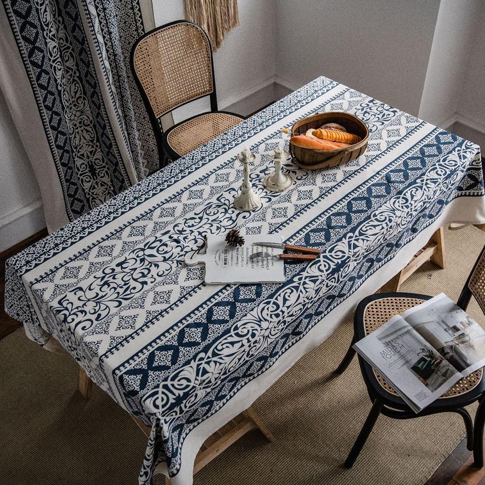 Table Cloth Wedding Blue White Porcelain Printed Rectangular Elegant Tablecloths Retro Table Cover For Dining Table Home Textile
