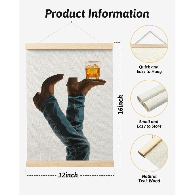 FGFK Modern Western Country Bar Wall Art Poster Hanger Frame, Rustic Cowboy Cowgirl Whiskey Espresso Martini Canvas Prints Framed Wall Decor for Home