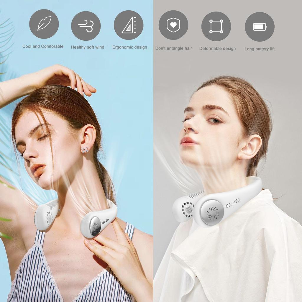 Новый мини-3-скоростной безлопастный вентилятор, подвесной двойной охлаждающий вентилятор, USB-портативный перезаряжаемый бесшумный вентилятор для путешествий на открытом воздухе, в помещении