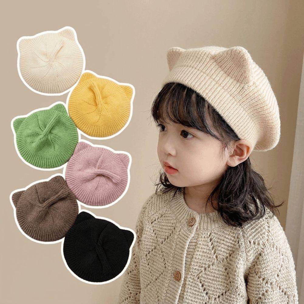 Cartoon Cat Ear Kids Beanie Hat Korean Style Toddler Beret Cap Cat Ear Beret Birthday Holiday Gift