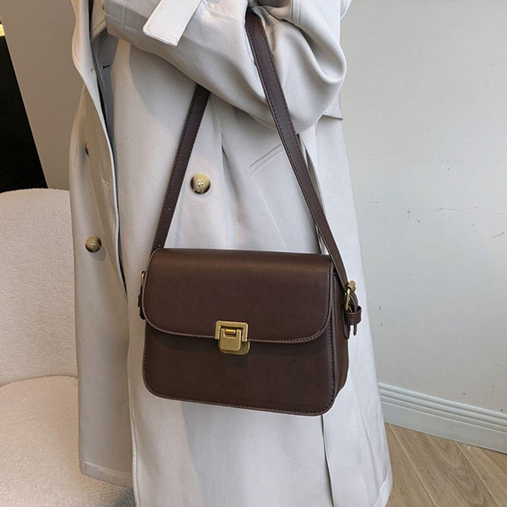 Portable Vintage Buckle Shoulder Bag Solid Color PU Leather Small Square Bag Cuasal Leisure Women's Armpit Bag Daily
