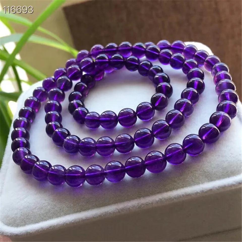 7mm Natural Purple Amethyst Crystal Bracelet for Women Lady Men Healing Gift Energy Stone Round Beads Strands Jewelry AAAAA