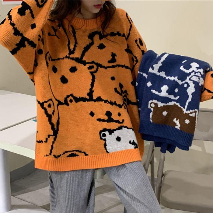 Осенне-зимний свитер Lazy Wind Bear Sweater для женщин, свободная куртка-пуловер