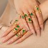 Retro Green Gemstone Zircon Stainless Steel Open Ring for Women