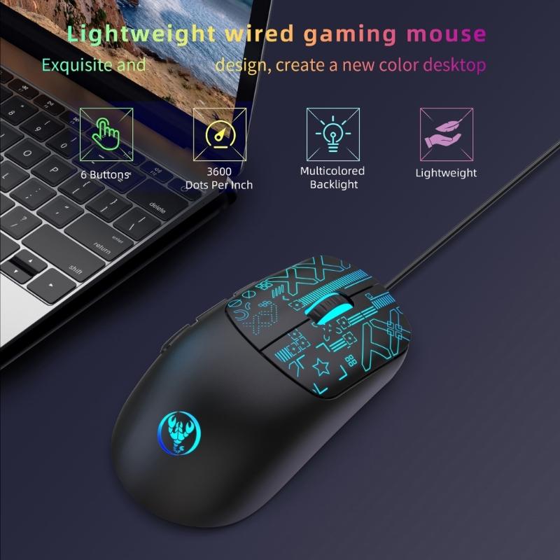6 Button RGBs Illuminates Corded Mouse 3600DPI Precisions Tracking For Gaming Office Use With AntiSlip Scroll Wheel