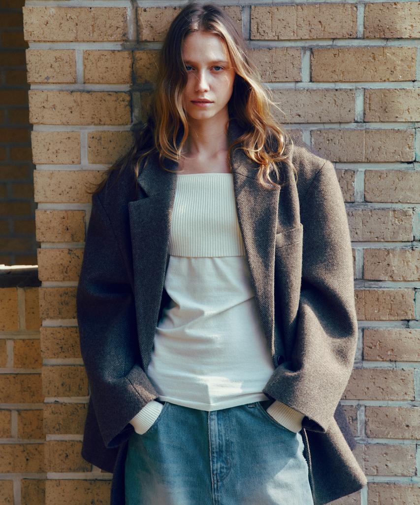 Citta Wool Blended Maxi Over Fit Tailored Blazer Jacket_Cto147(Brown)