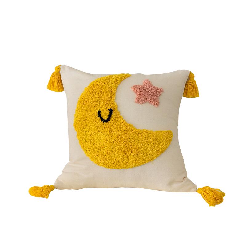 Kids' Cartoon Tufted Embroidered Pillow: Cozy Bedside or Sofa Backrest Cushion