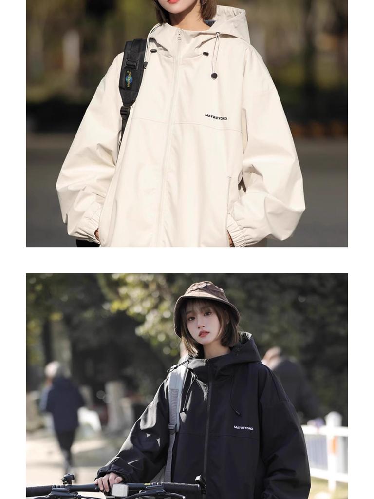 Unisex Water-Repellent Retro Windbreaker Jacket for Couples - Casual, Loose, Spring/Autumn Outdoor Wear