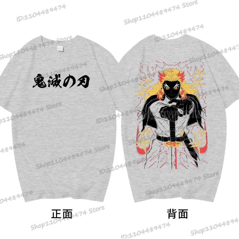 Аниме Клинок, рассекающий демонов Ренгоку Кёджуро Футболка Мужская Женская Винтажная Крутая Повседневная Высококачественная Хлопковая футболка Харадзюку Комикс Топы