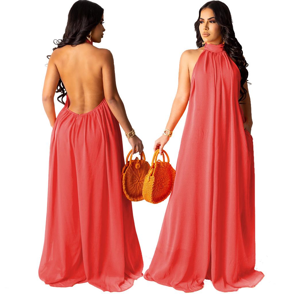 Новое летнее европейско-американское сексуальное однотонное шифоновое платье