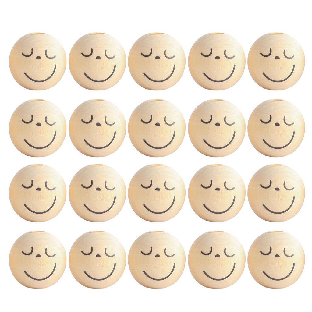20Pcs Smiles Wood Beads Natural Wood Beads for Crafting Wooden Faced Beads Wooden Balls with Hole for DIY Decor Craft