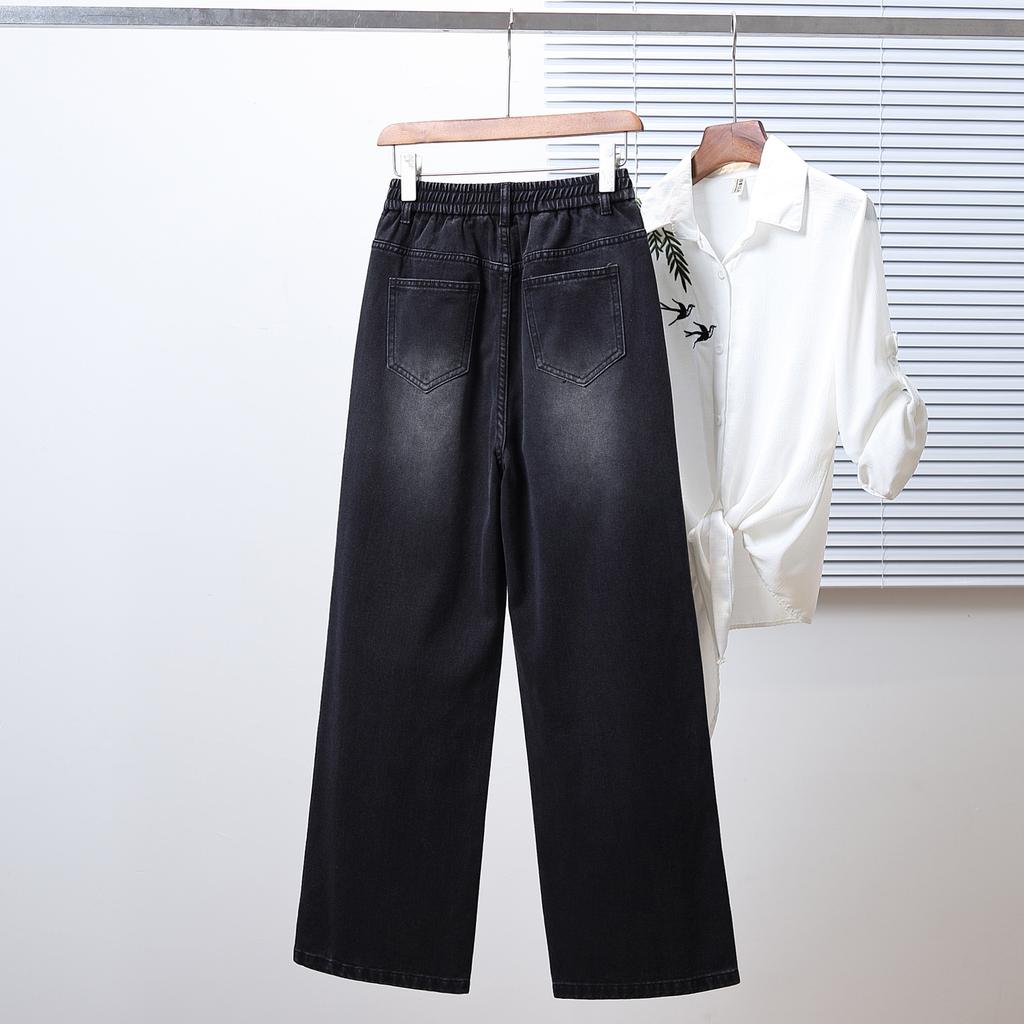 Dimanaf 2025 Большой размер Осень Женские джинсы Брюки Деним Женский Эластичный Базовый Черный С высокой посадкой Оверсайз Мода Новые брюки 5XL