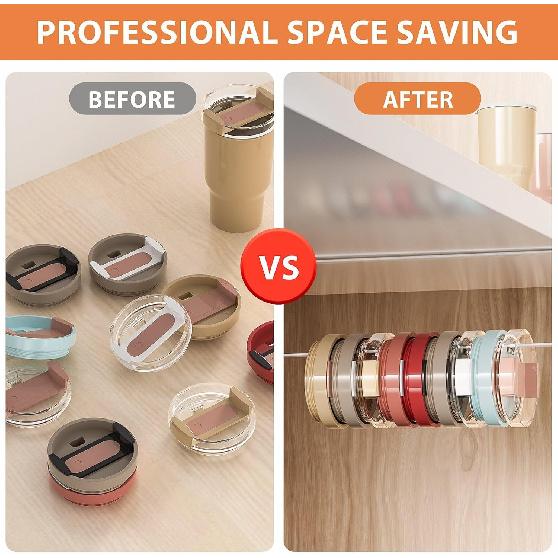 2 Pack Tumbler Lid Organizer, Premium Cup Lid Organizer Up to 20 Lids, Easy to tall Lid Holder, Space Saving Tumbler Lid Storage for Kitchen