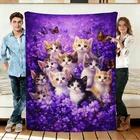 Kitten and Butterfly Flannel Blanket Soft Cozy Throws Napping Travel Use
