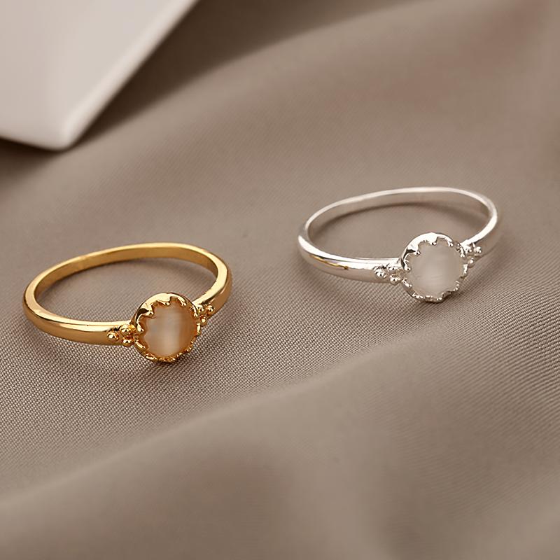 Vintage Opal Stone Flower Rings For Women Anillos Gold Color Stainless Steel Ring Couple Wedding Ring Bohemian Jewelry