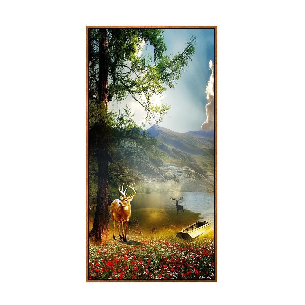 Abstract Forest Flower Canvas Painting Wall Art Deer Golden Road Posters and Prints for Porch Decoration Living Room Home Decor