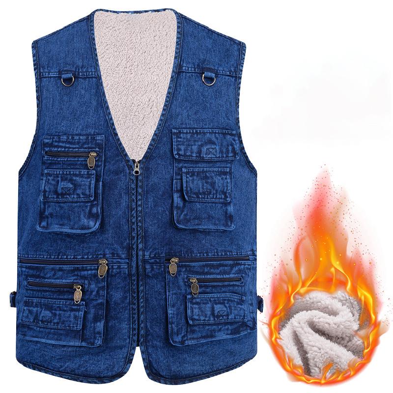 XL-5XL Плюс Размер Мужская Джинсовая Куртка Повседневное Пальто Много Карманов Жилет Без Рукавов Весна Осень Портативный Свободный Жилет Мужская Одежда