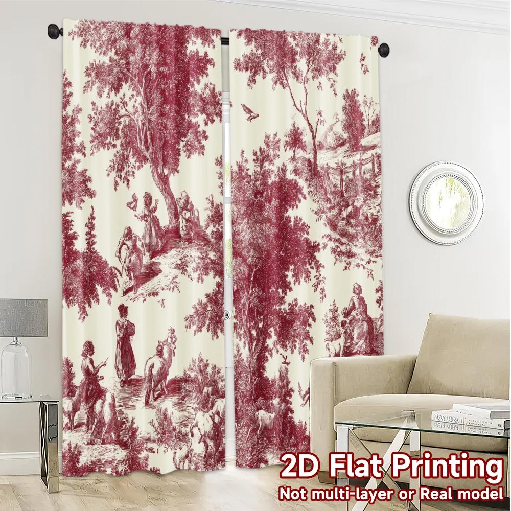 2pcs, 2D FLAT PRINTING Curtains (Without Rod) Pastoral Scene Modern Minimalist Curtains 100% Polyester Curtains Gifts Use for
