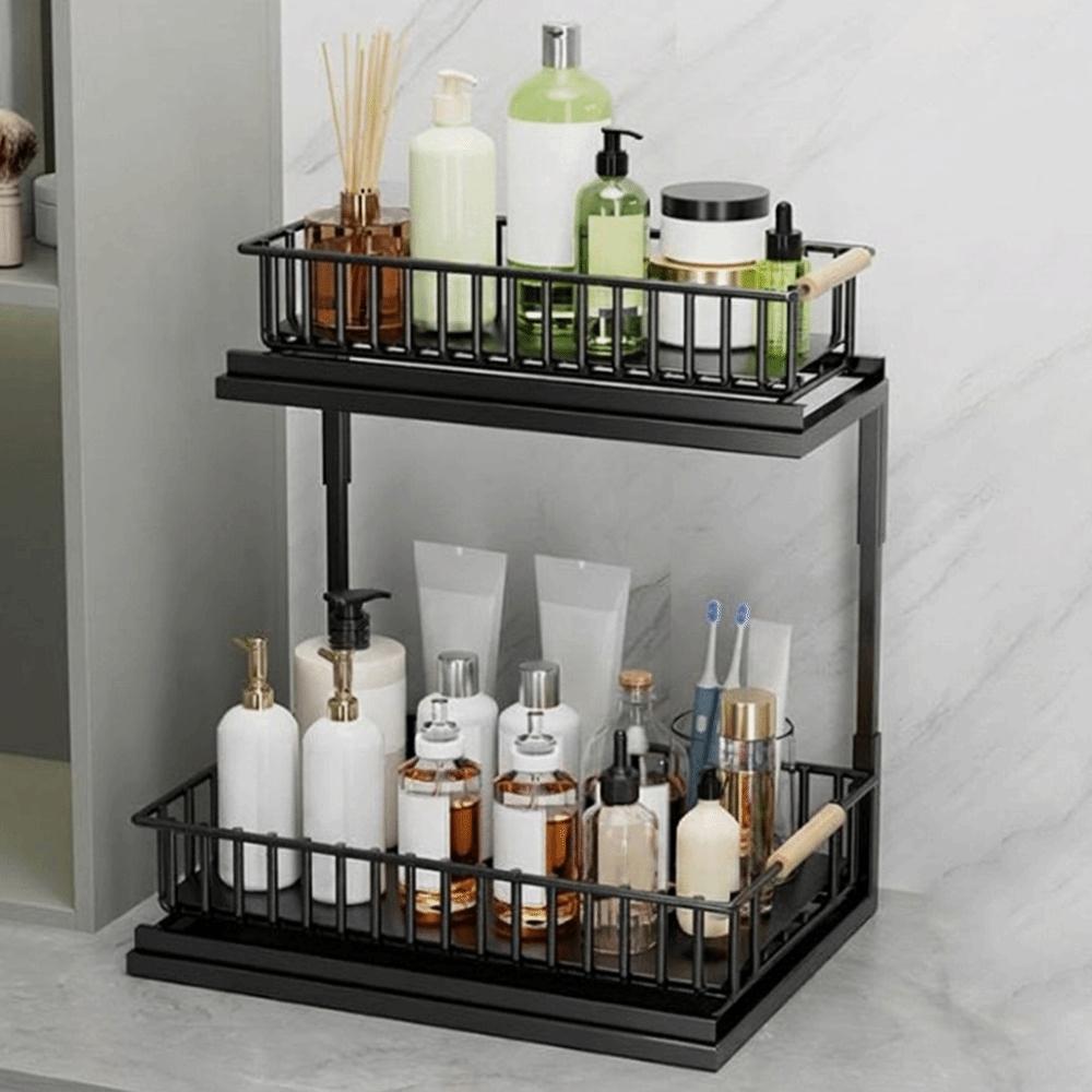 Rustproof Pull Out Storage Rack Carbon Steel Slide Out Cabinet Storage Shelf Bathroom