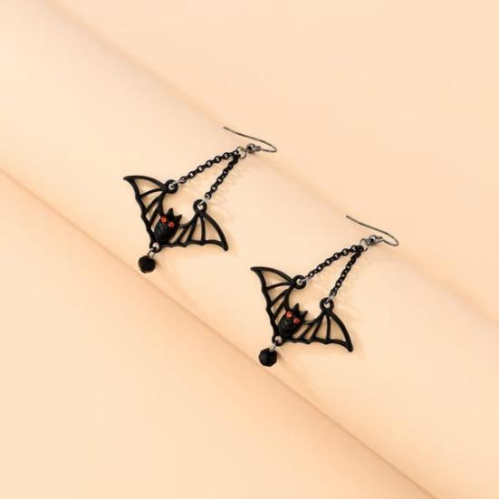 1 Pair Drop Earrings Matte Black Triple Bat Hook Earrings Women Halloween Earrings Witchy Goth Ear Adornments