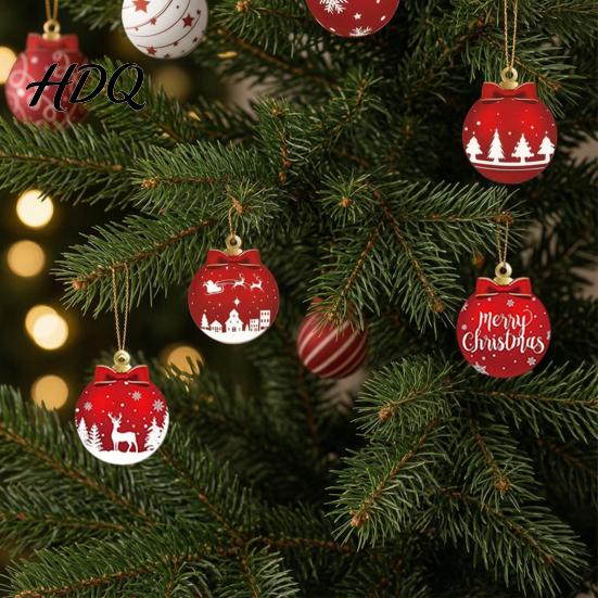 Бирки для подарочных коробок к празднику 12/24/36 шт. Набор деревянных рождественских шаров 2D Декор для подвешивания с снежинками Олени Рустикальный Веселый