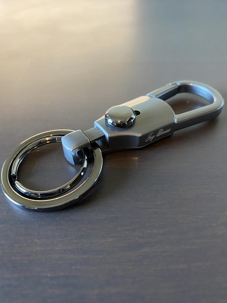 Double Ring Carabiner Keychain for Simple Black [Joy Bonus] Car, Motorcycle, Bicycle, One-touch Ring, Removable, Design, Metallic,