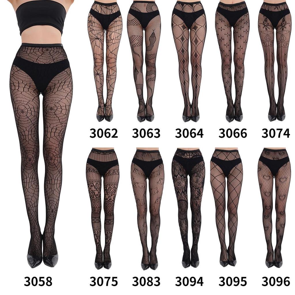 Halloween 2024 Black & White Rose Cross One-Piece Pantyhose - European & American Style