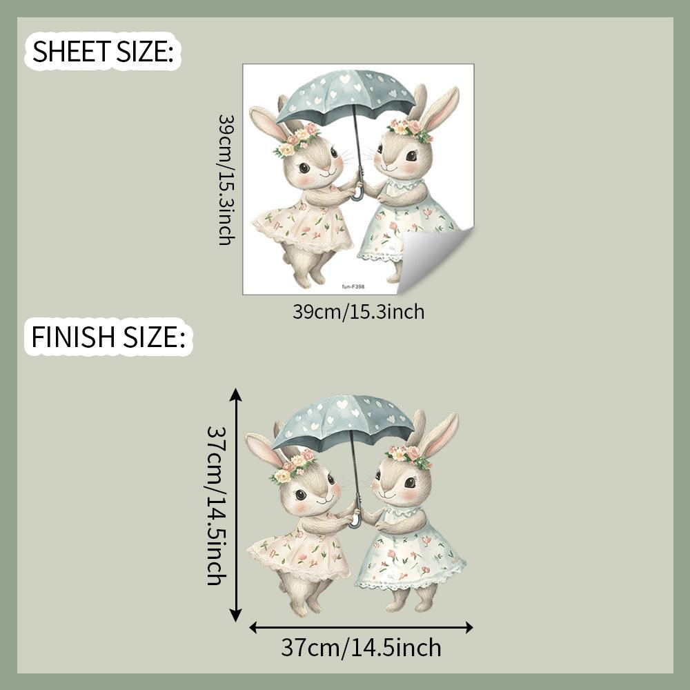 Cartoon-painted Little Rabbits Holding Umbrellas Bedroom Living Room Entrance Hall Home Beautification and Decoration Wall Stickers