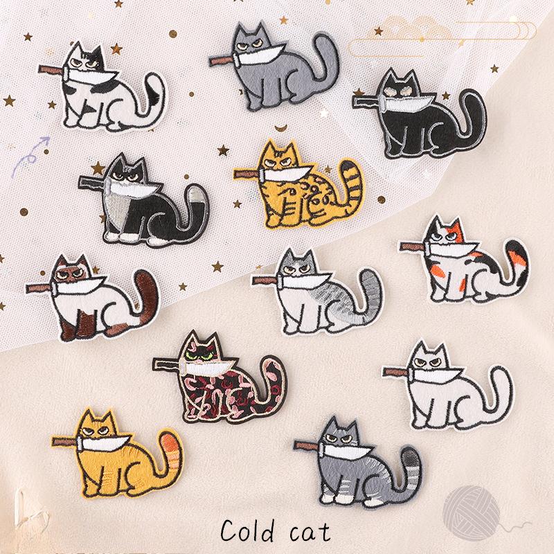 Вышитая этикетка с изображением мультяшного животного, кота, этикетка с изображением значка, аксессуаров для одежды, нашивка для глажки, вышивка, наклейка на ткань