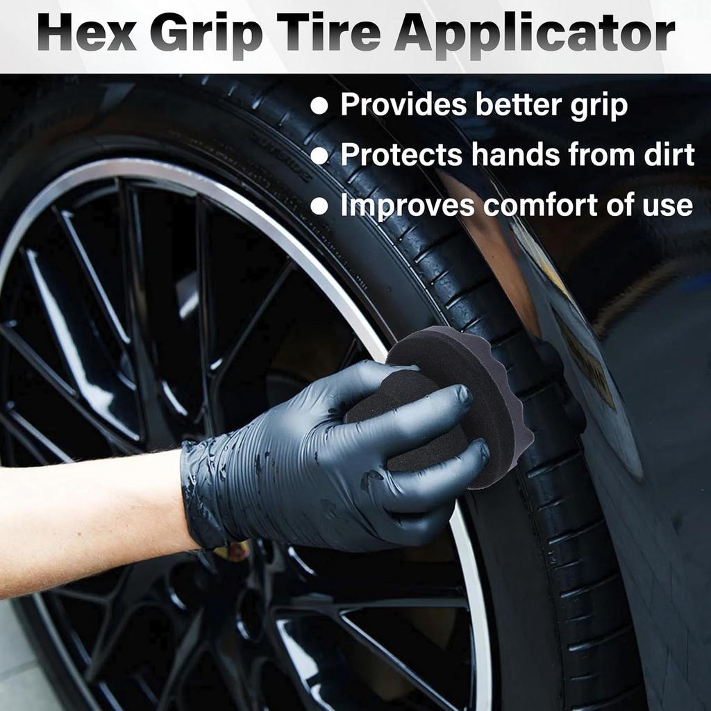 2 PCS Tire Shine Applicator Pad, Hex Grip Tire Dressing Applicator, Reusable Tire Foam Sponge, Tire Shine Brush, Car Detailing Sponge For Rubber