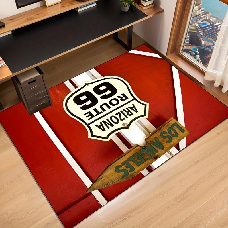 1 шт. Ковер с дорожным знаком Route 66 - Прямоугольный коврик из полиэстера для спальни, гостиной, офиса, коридора - Ковер для домашнего декора для