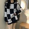 Plaid Sweater Women's Thickened Loose Pullover Round Neck Knitted Top