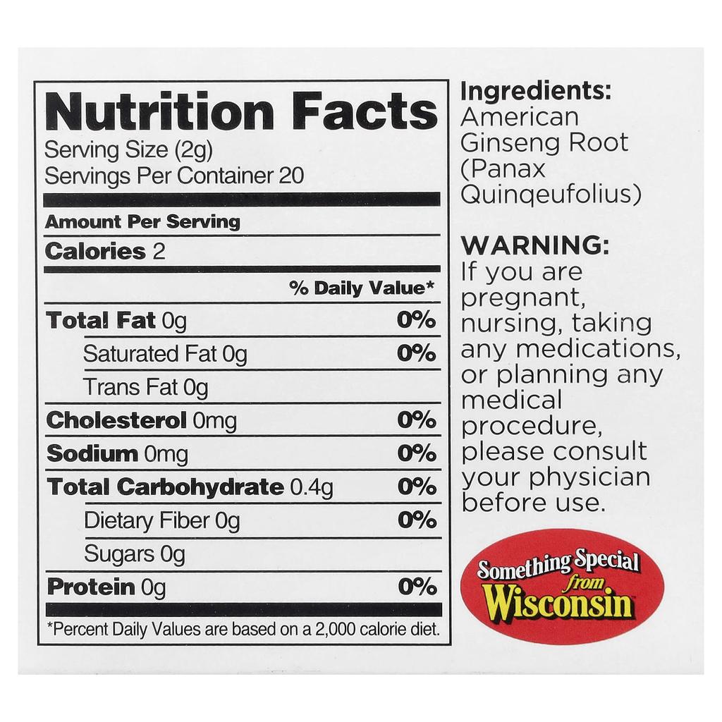 Dairyland Ginseng, Чай с американским женьшенем, Без кофеина, 20 чайных пакетиков