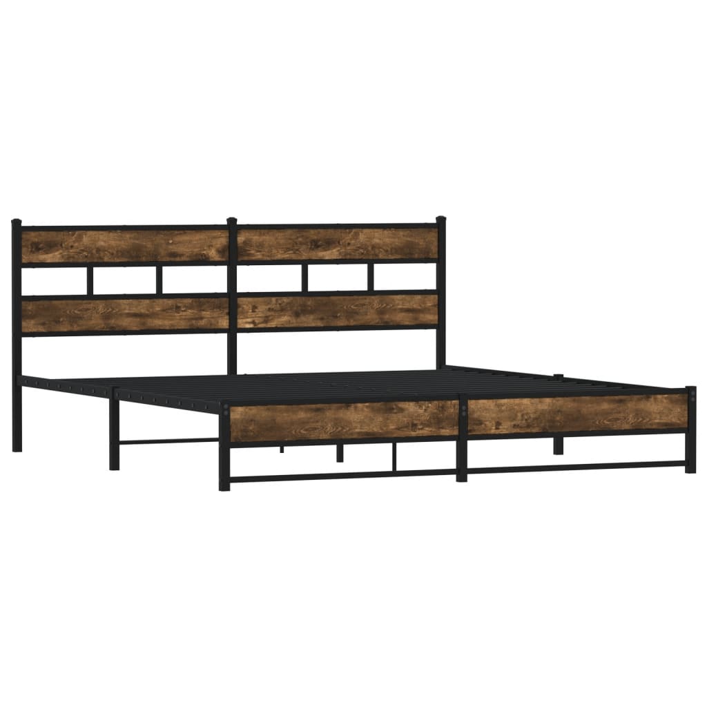 Metal Bed Frame without Mattress Smoked Oak Finish 180 x 200 cm