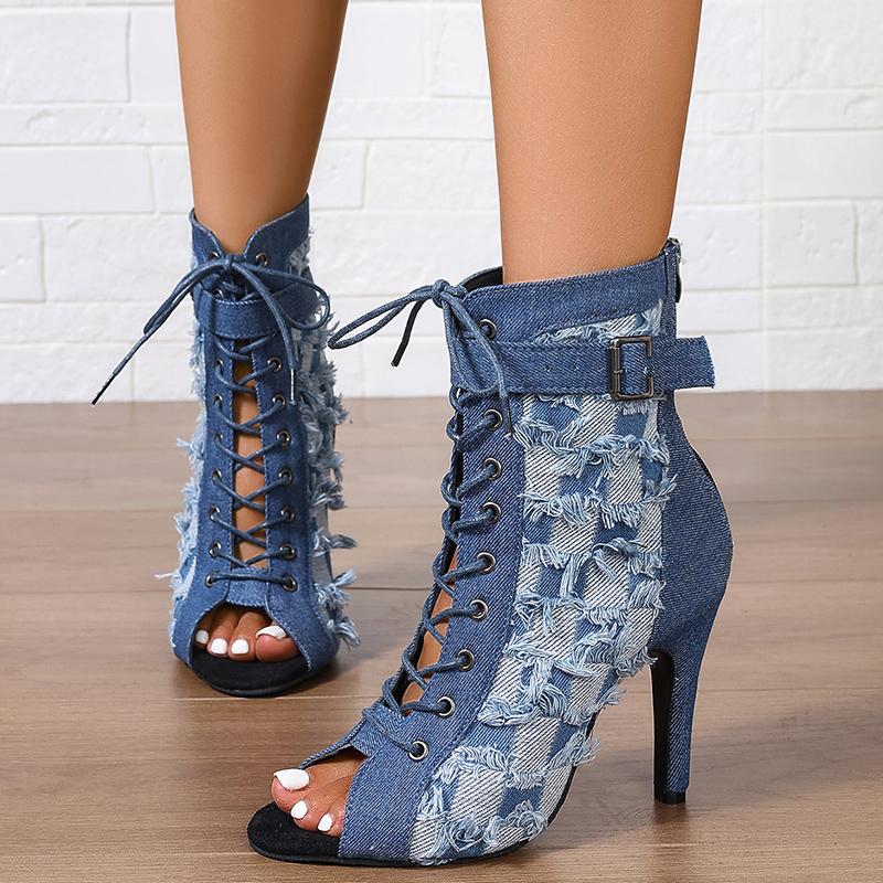 Ковбойские женские ботильоны с открытым носком, высокие каблуки, сексуальные туфли, модные туфли-лодочки с острым носком, тренд осени 2024 года, платье со шнуровкой, Botas Mujer