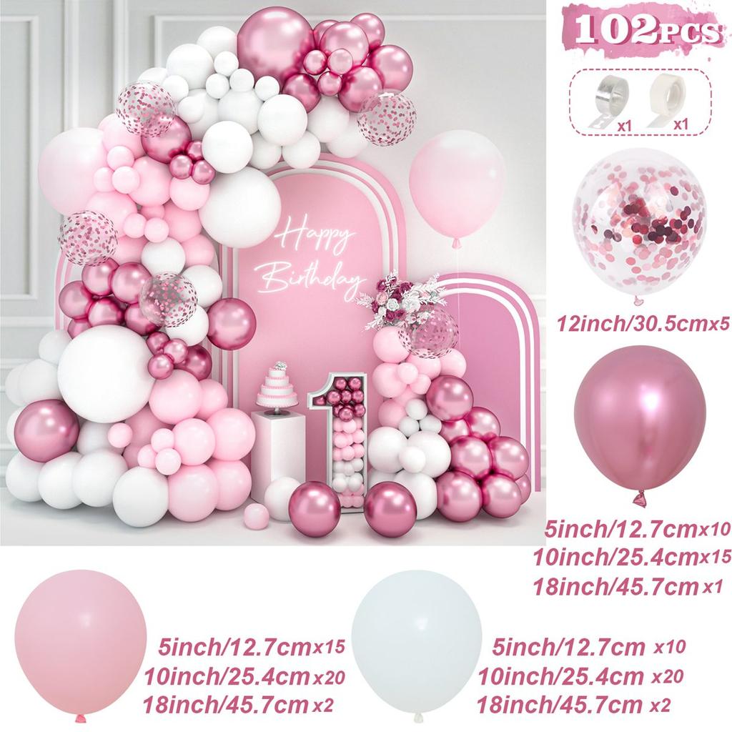 Pink White Balloon Garland Arch Kit Wedding Birthday Party Decorarion Kids Girl Baby Shower Party Supplies Confetti Latex Ballon