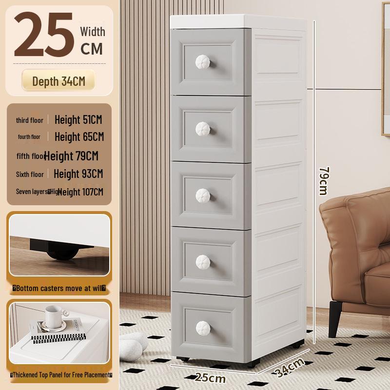 15/18/25cm Narrow Bathroom Crevice Storage Cabinet with Drawers, Multi-layer Plastic Design
